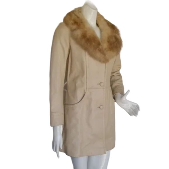 PETER CARUSO Leather Jacket/Coat, S, Tan Body, Fox Fur collar, Pockets - Picture 2 of 15